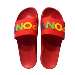 PONY WAVE Men's Slide Pool Beach Sandals Size 8 Red bold